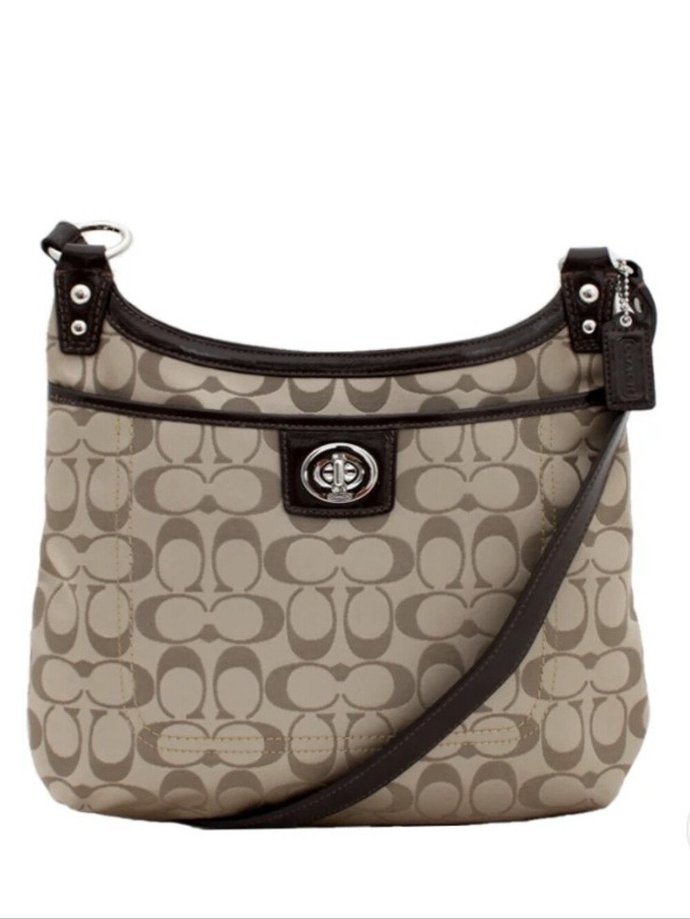 Coach Penelope Signature Hippie Crossbody Bag Champagne Taupe Brown Leather Trim